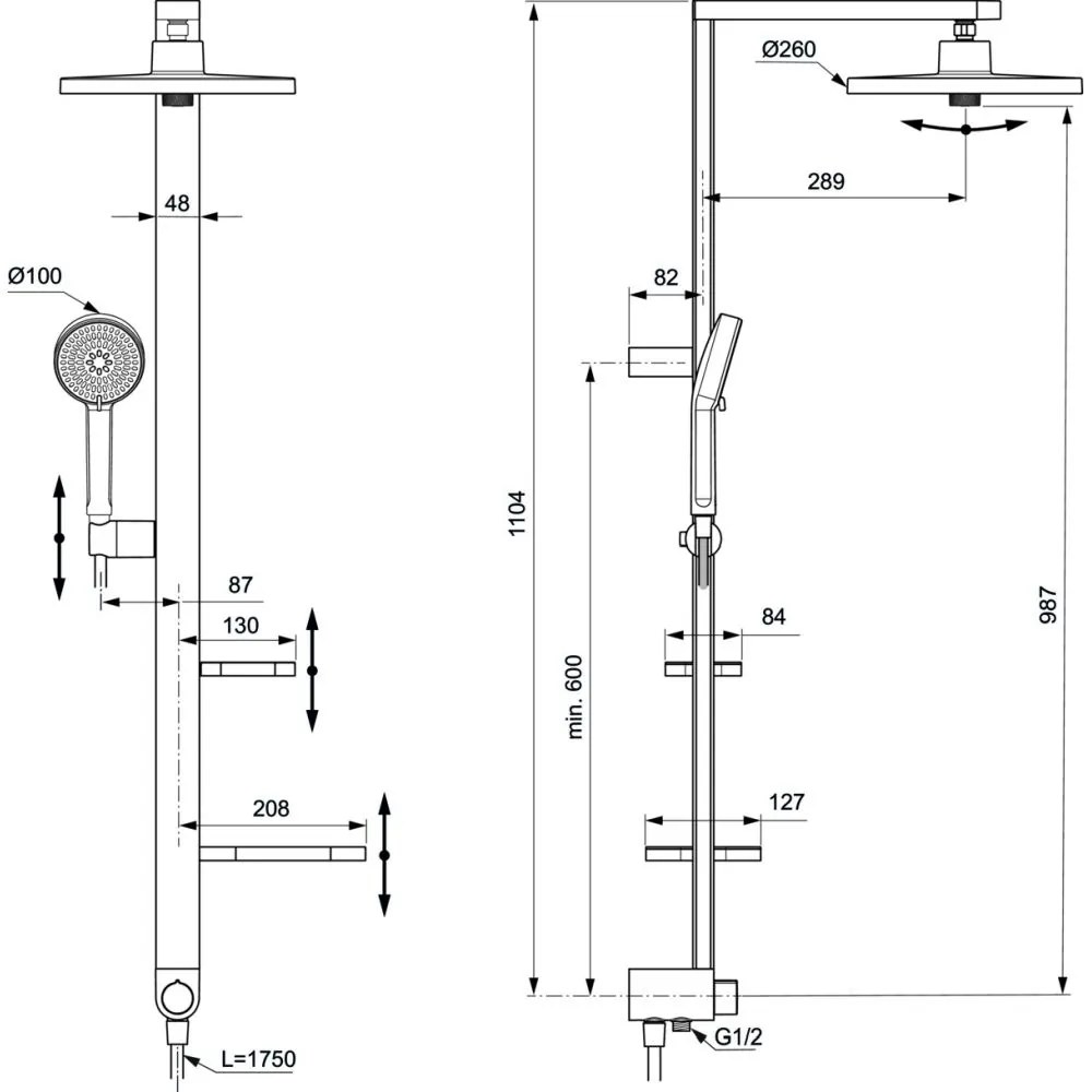 Coloana de dus Ideal Standard Alu+ argintiu mat Argintiu mat