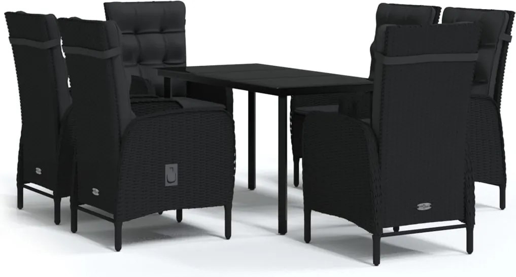 vidaXL Set de masă pentru grădină, 7 piese, cu perne, negru