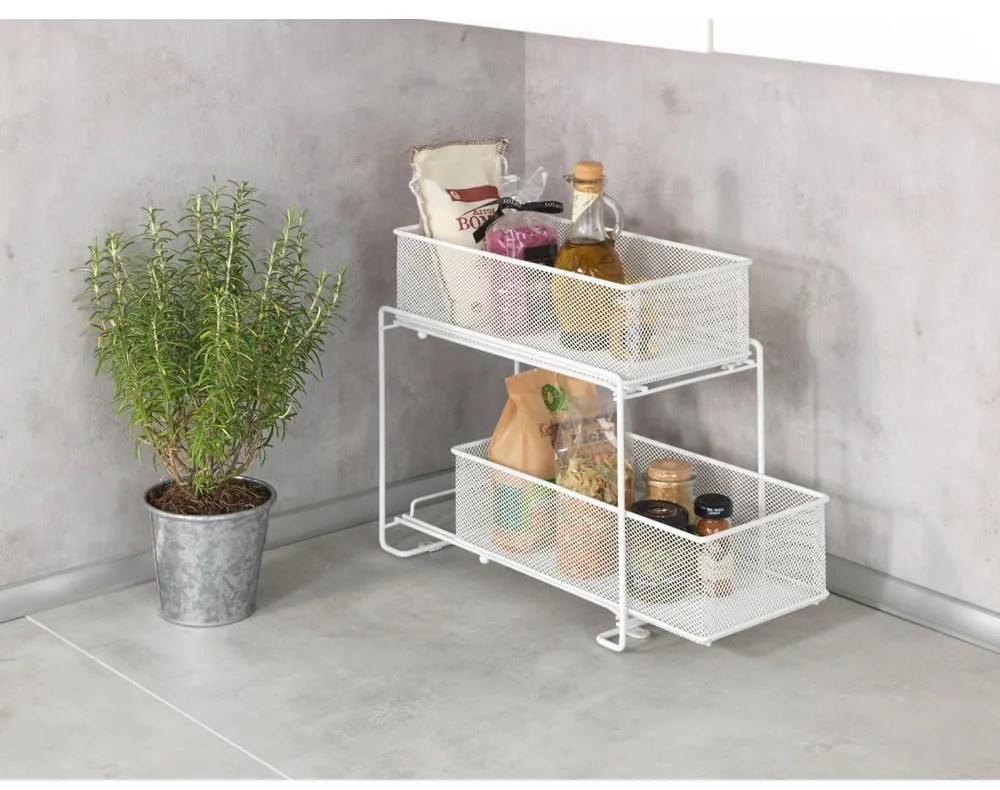 Suport cu 2 coșuri metalic alb cu ventuze Wenko