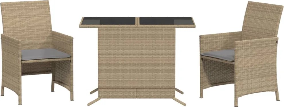 vidaXL Set bistro cu perne, 3 piese, bej combinat, poliratan