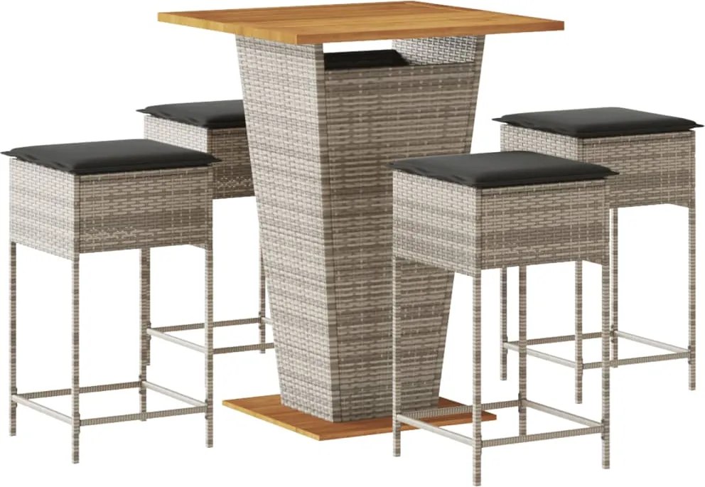 vidaXL Set mobilier bar de grădină, cu perne, 5 piese, gri, poliratan