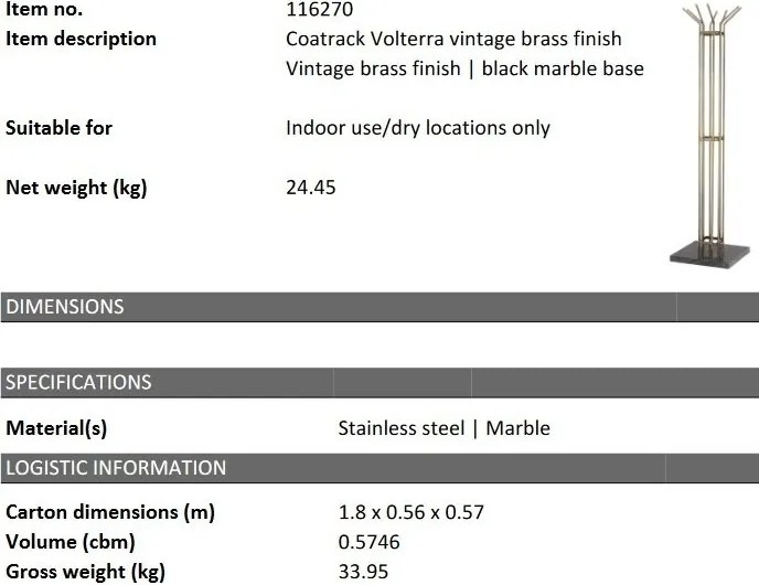 Cuier design LUX din otel inoxidabil si marmura Volterra