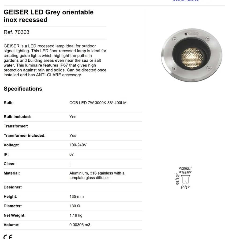 Spot LED orientabil / incastrabil de exterior pentru pavaj 13cm GEISER 7W
