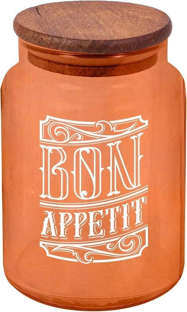 Borcan cu capac 503HRN1185, portocaliu/maro, sticla/lemn, 890 ml