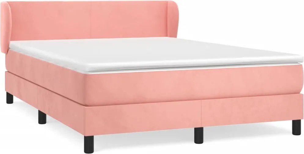 vidaXL Pat box spring cu saltea, roz, 140x190 cm, catifea