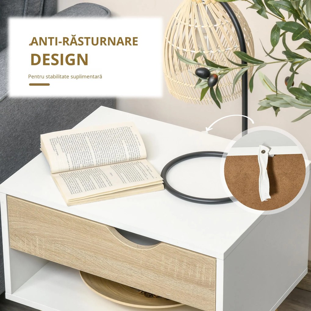 HOMCOM Noptiere Moderne cu Sertar și Raft, Design Modern și Funcțional, Ideal pentru Cameră de Dormit, Albastru | Aosom Romania