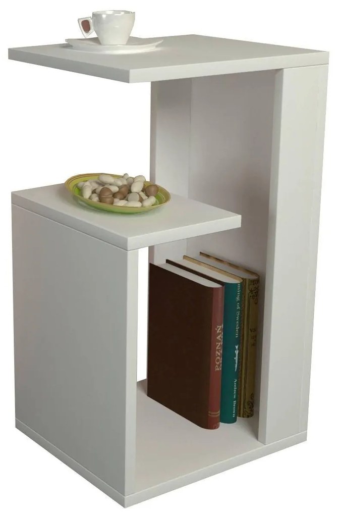 Masuta Cafea Laterala Grazul, Alb, 35 x 60 x 30 cm