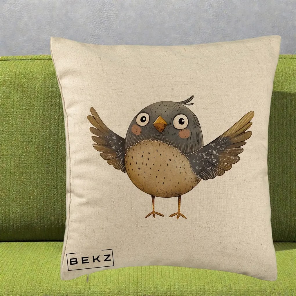 Perna Decorativa Pasare cu Aripi Intinse, 40x40 cm, Bej, Husa Detasabila, Perna Inclusa, BEKZ®