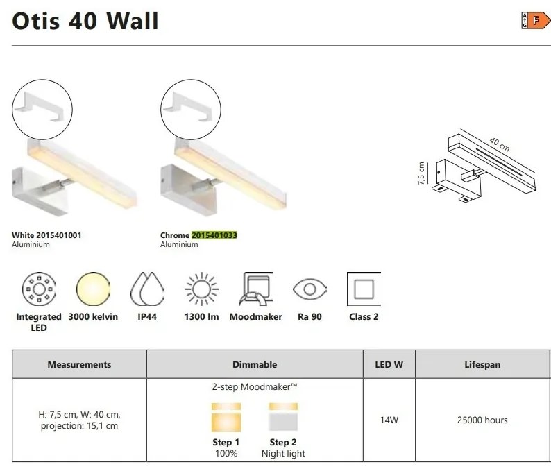Aplica LED pentru baie LED 2-step MOODMAKER Otis 40 Chrome