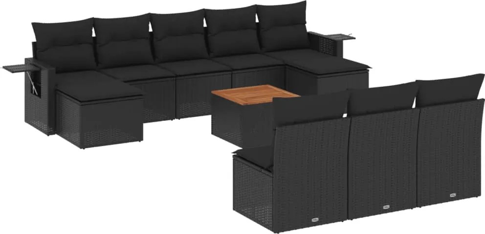 vidaXL Set canapele de grădină cu perne, 11 piese, negru, poliratan