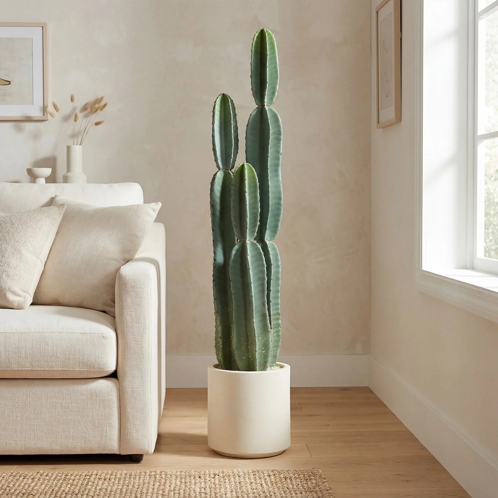 HOMCOM Plantă artificială cactus cu 3 tulpini din EVA, cu ghiveci din PP, decor pentru living, 25 x 25 x 111 cm, verde | Aosom Romania