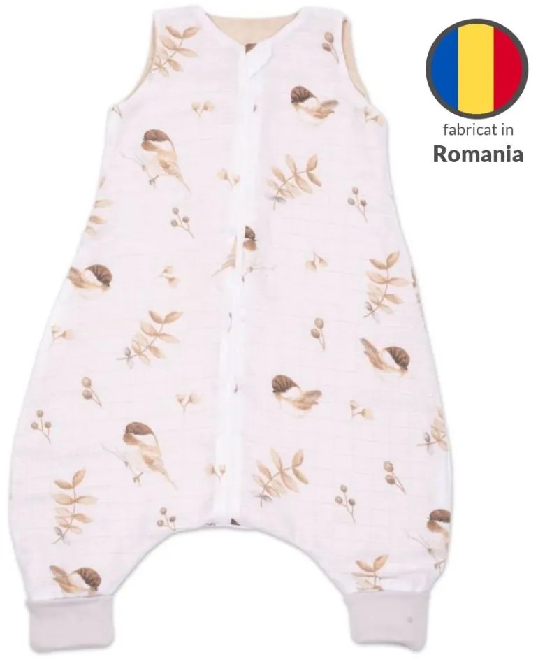 Sac de dormit cu picioare de vara din muselina 6-18 luni Kidizi Birdy, 0.5 tog