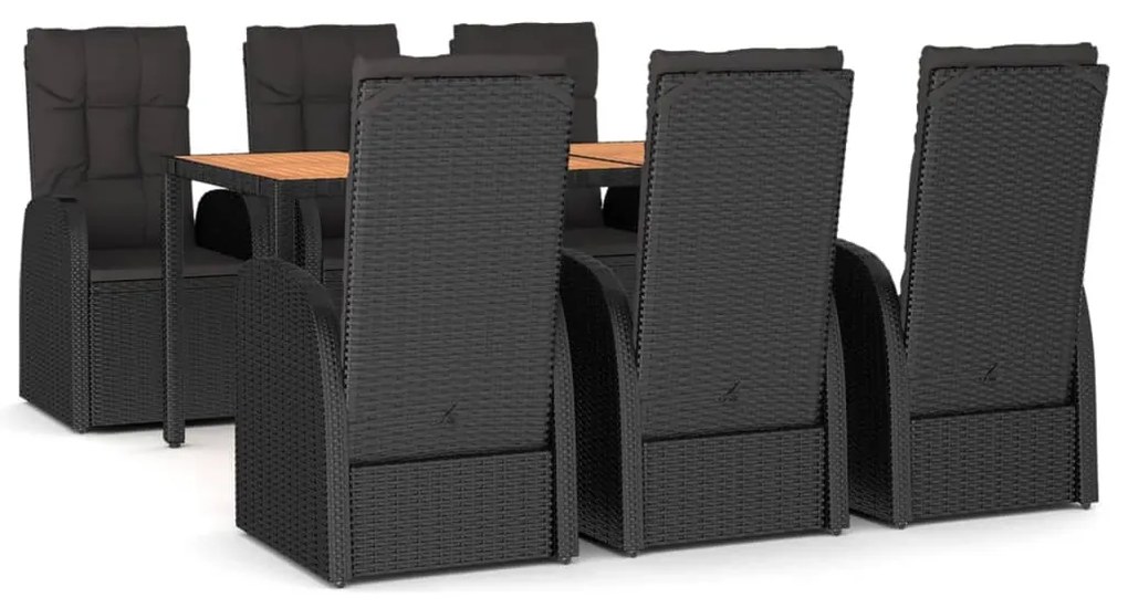 3157601 vidaXL Set mobilier de grădină cu perne, 7 piese, negru, poliratan