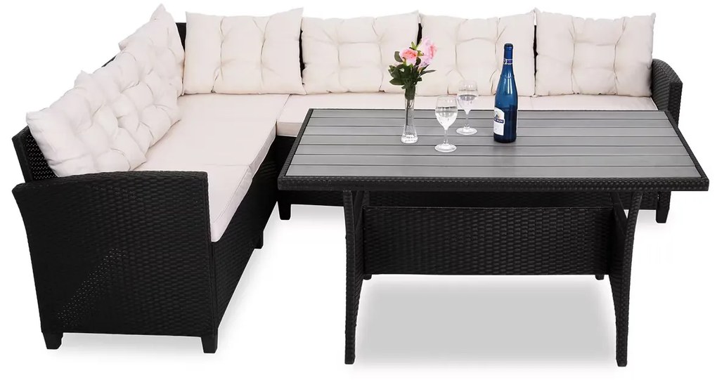Deuba Set rattan Sedan - perne negre + albe