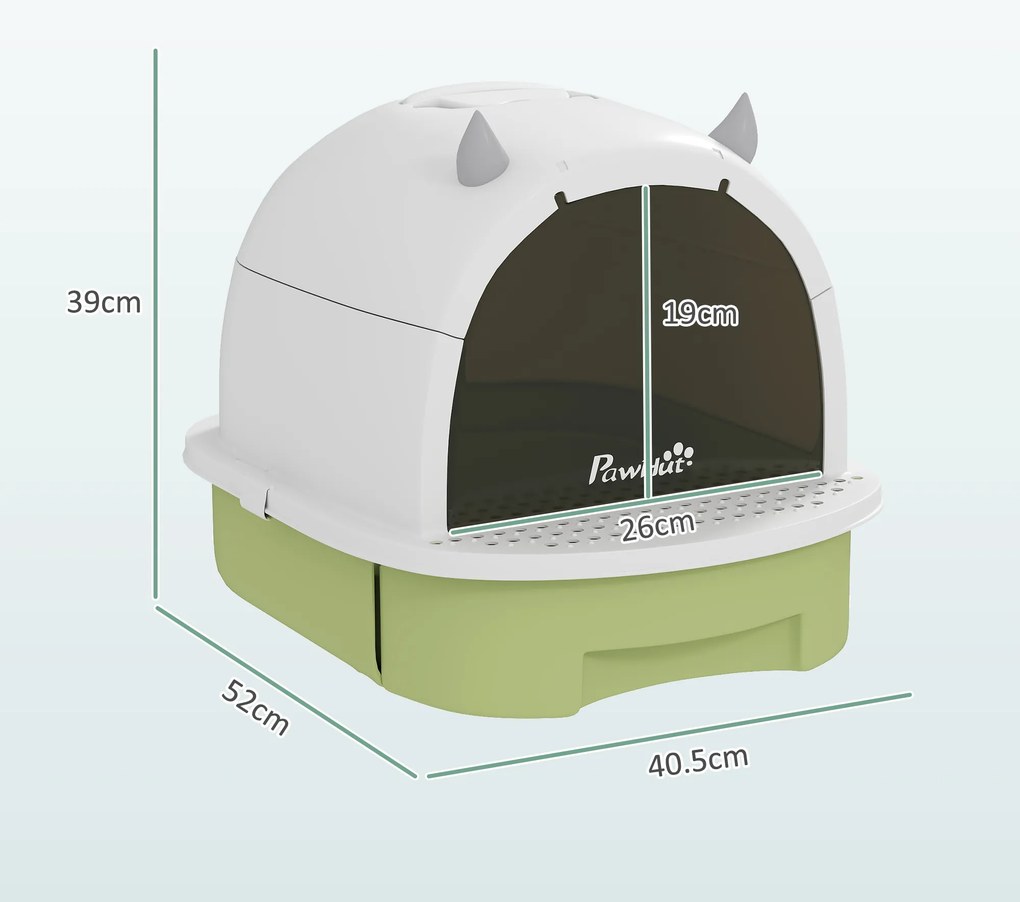 PawHut Litieră cu Capac, Tavă pentru Nisip tip Sertar cu Filtru de Carbon și Lopățică, 40,5x52x39 cm, Gri | Aosom Romania