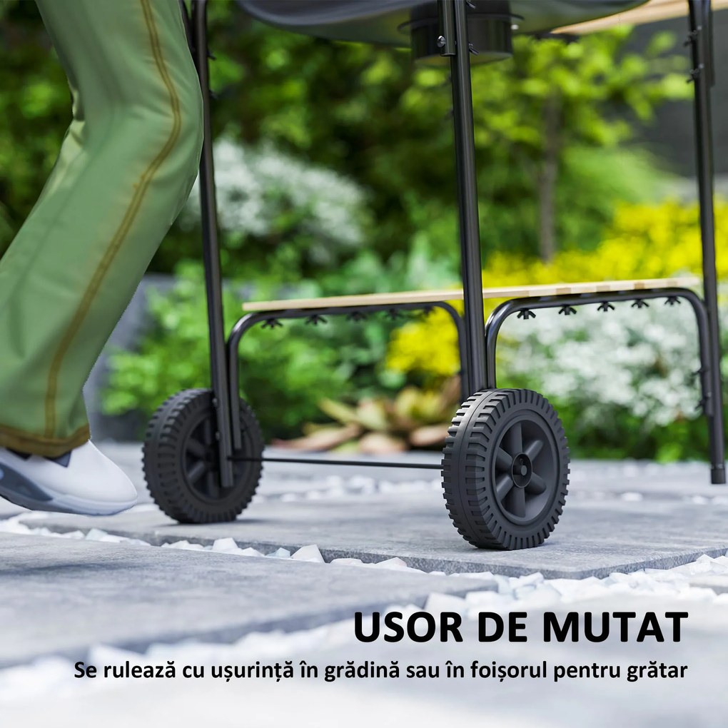 Gratar Outsunny portabil cu roți, roșu | Aosom Romania