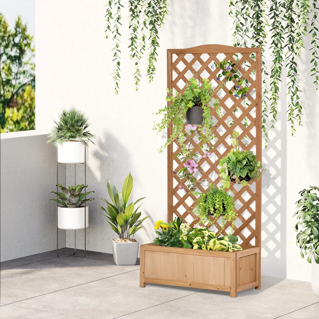 Outsunny Jardiniera Verticala din Lemn, Jardiniera de Exterior cu Spalier pentru Plante 76x36x170cm, Maro | Aosom Romania