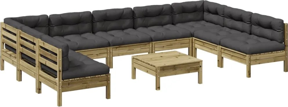 vidaXL Set canapea de grădină cu perne, 10 piese, lemn de pin tratat