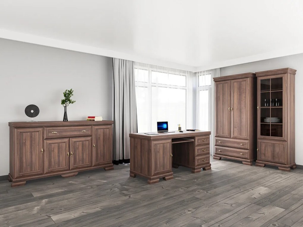 Set de mobilier Parma B125Samoa King Nuca, Părți separate, Cu dulap, Cu masa de birou, Cu componente suplimentare, PAL laminat, Sticlă