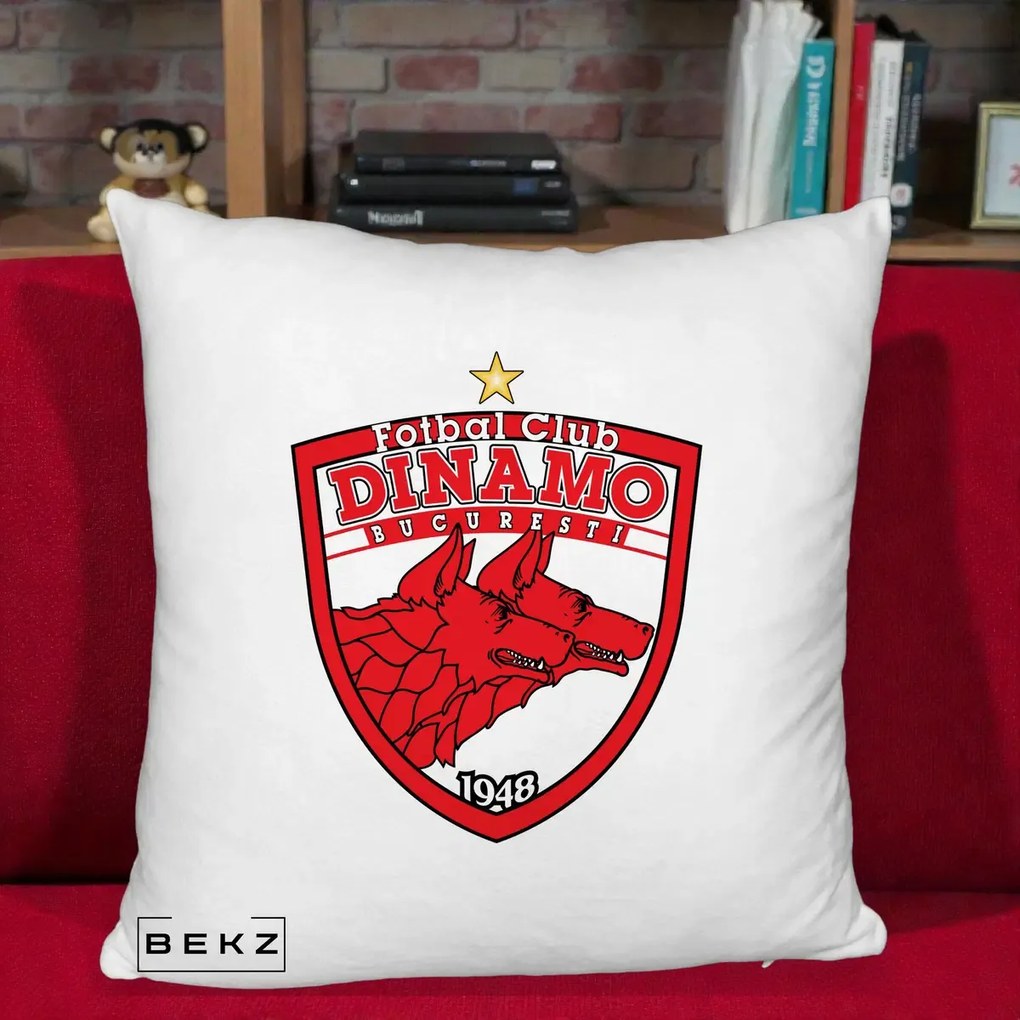 Perna Personalizata FC Dinamo Bucuresti 1948 Fotbal, 40x40 cm, Alb Pufos, Husa Detasabila, Perna Inclusa, BEKZ®