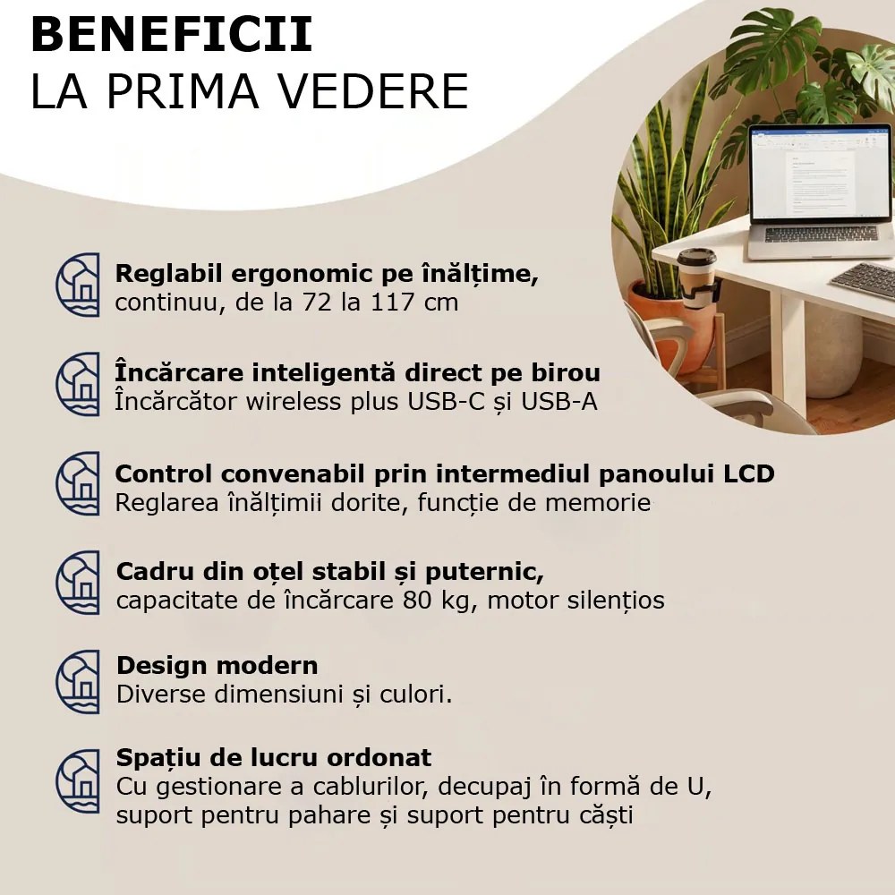 Birou de birou reglabil pe înălțime FLEXI, 140x60x72–117cm, alb Casaria
