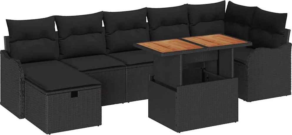 vidaXL Set de canapele pentru grădină cu pernă 8 pcs Negru poliratan