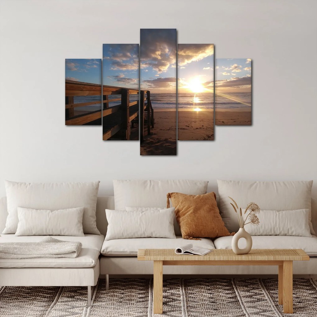 Tablou cu dig, plajă și mare (150x105 cm)