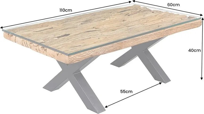 Masuta design high-tech din metal si lemn masiv, Barracuda 110cm