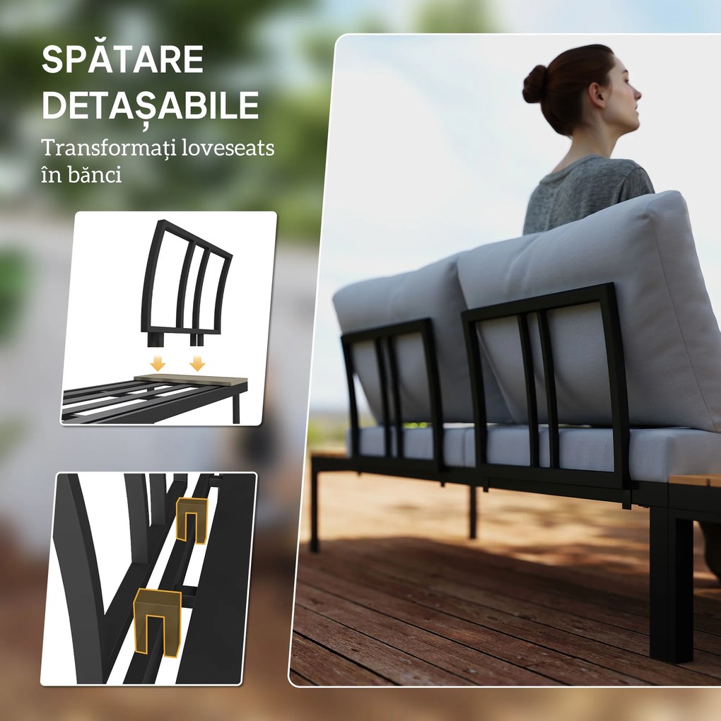 Outsunny Set Mobilier de Grădină din 4 Piese, cu 2 Canapele și 2 Măsuțe de Cafea, 141x64x62 cm, Lemn Natural | Aosom Romania