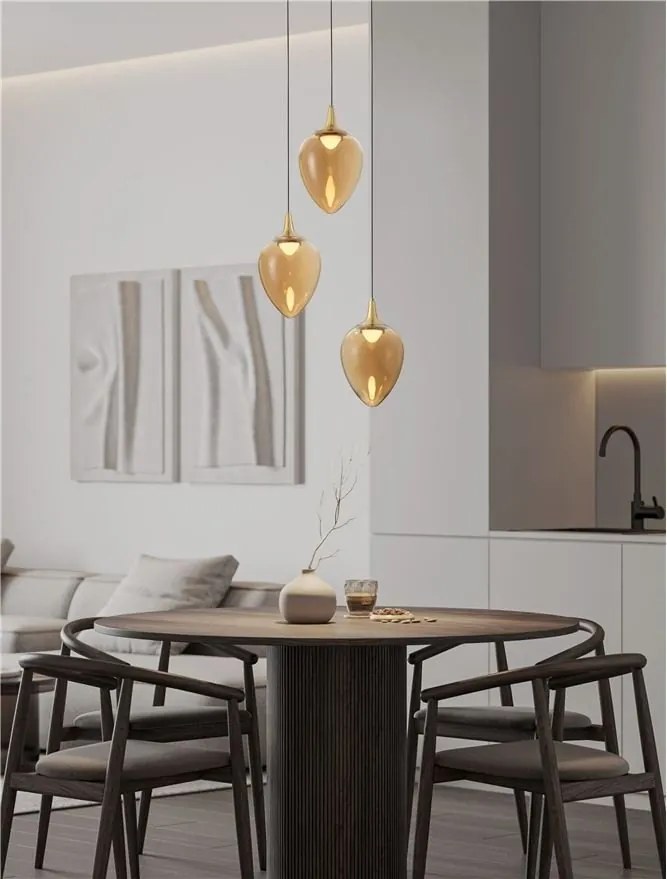 Lustra moderna cu 3 pendule LED, Metal, Sticla, Champaign, Nali