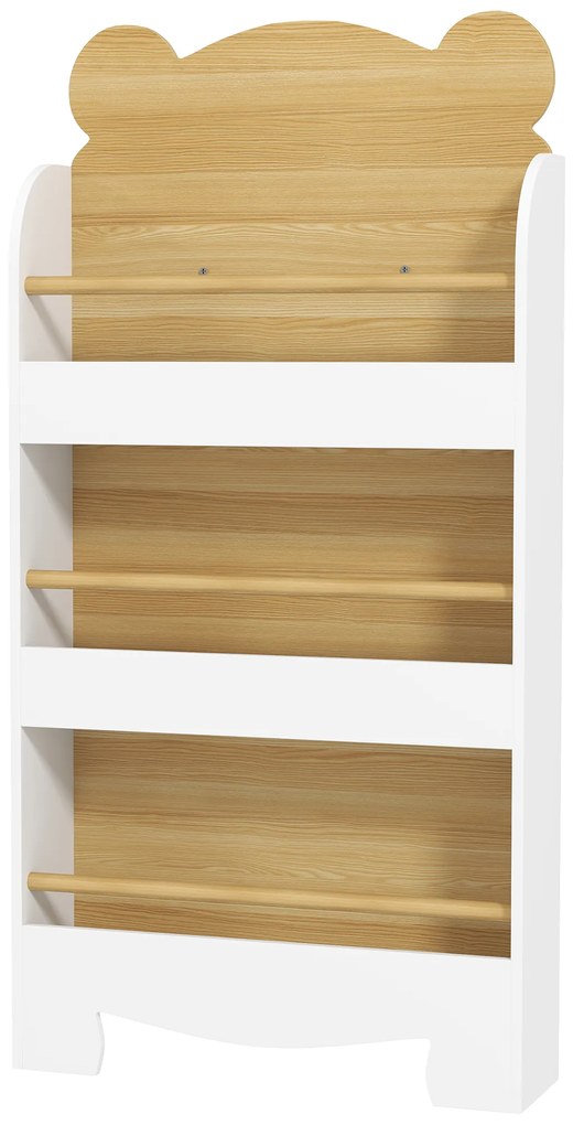 AIYAPLAY Bibliotecă pentru copii, depozitare cărți pentru copii 3 niveluri pentru sală de joacă, cameră de copil, lemn natural | Aosom Romania