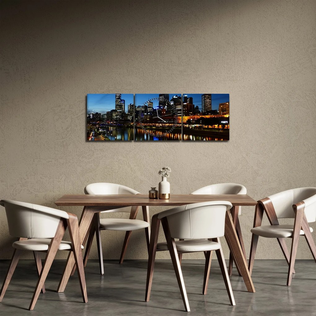 Tablou cu noaptea în Melbourne (cu ceas) (90x30 cm)