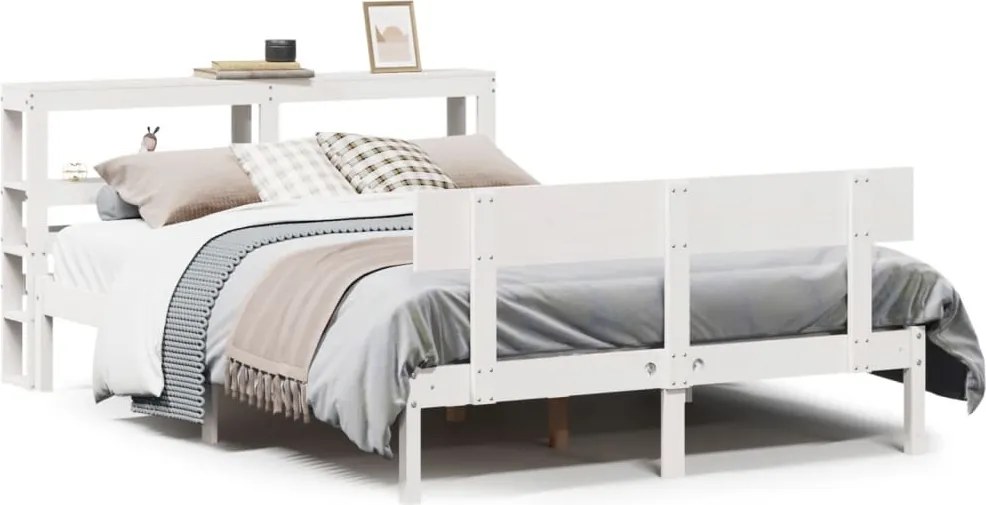 vidaXL Cadru de pat fără saltea, alb, 140x190 cm, lemn masiv de pin