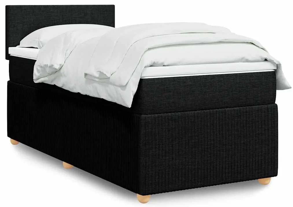 vidaXL Pat box spring cu saltea, negru, 100x200 cm, textil