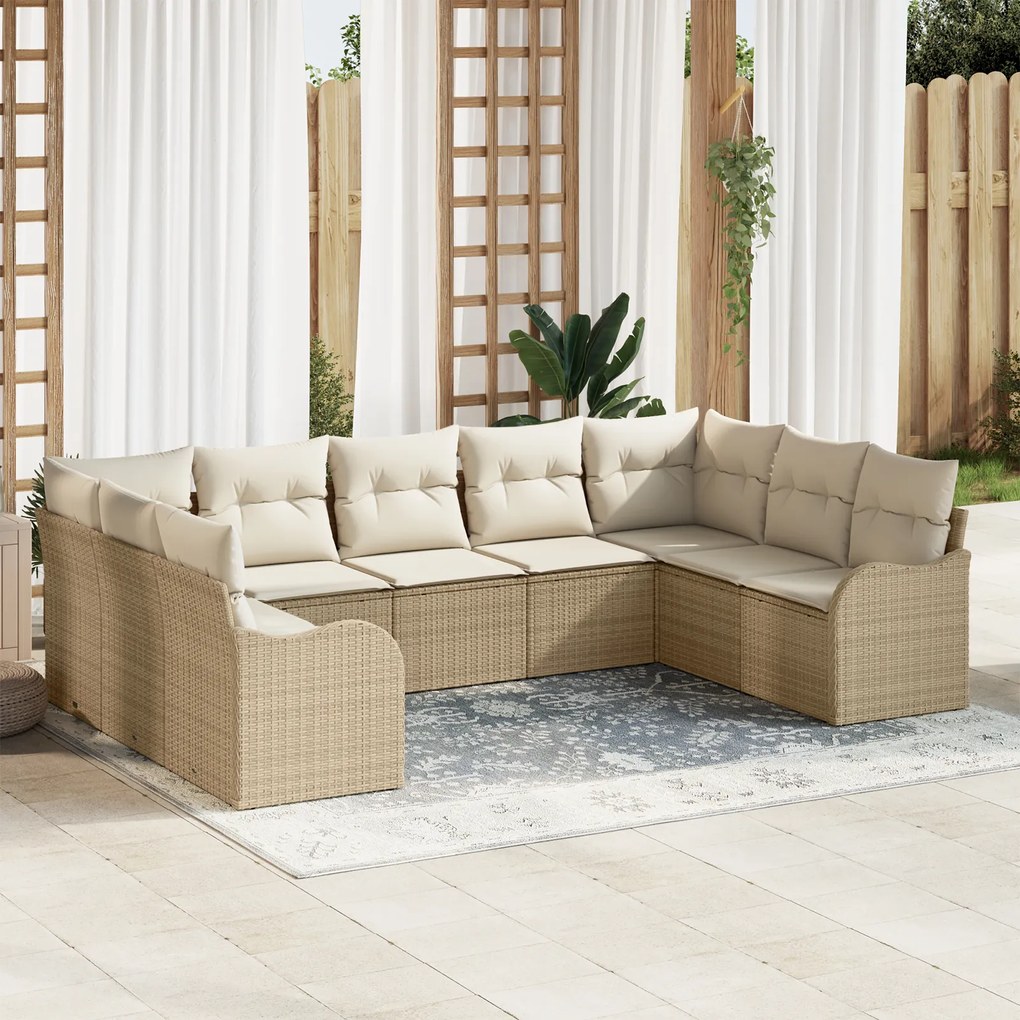 vidaXL Set de canapele pentru grădină cu pernă 9 pcs Bej Rattan poli