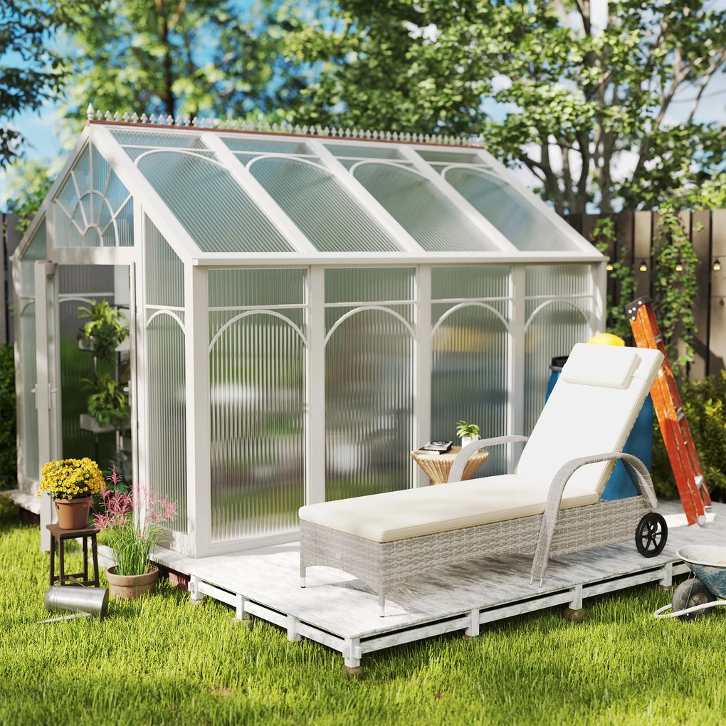 Outsunny Șezlong saltea înclinare reglabilă multi-poziții cotiere roți 200 x 73 x 30-103 cm gri deschis | Aosom Romania