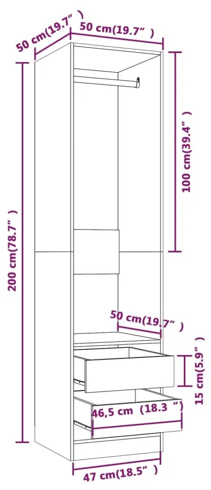 Sifonier cu sertare, stejar maro, 50x50x200 cm, lemn prelucrat Stejar brun, 1