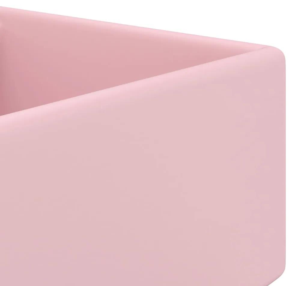 Chiuveta lux cu preaplin, roz mat, 41x41 cm, ceramica, patrat matte pink