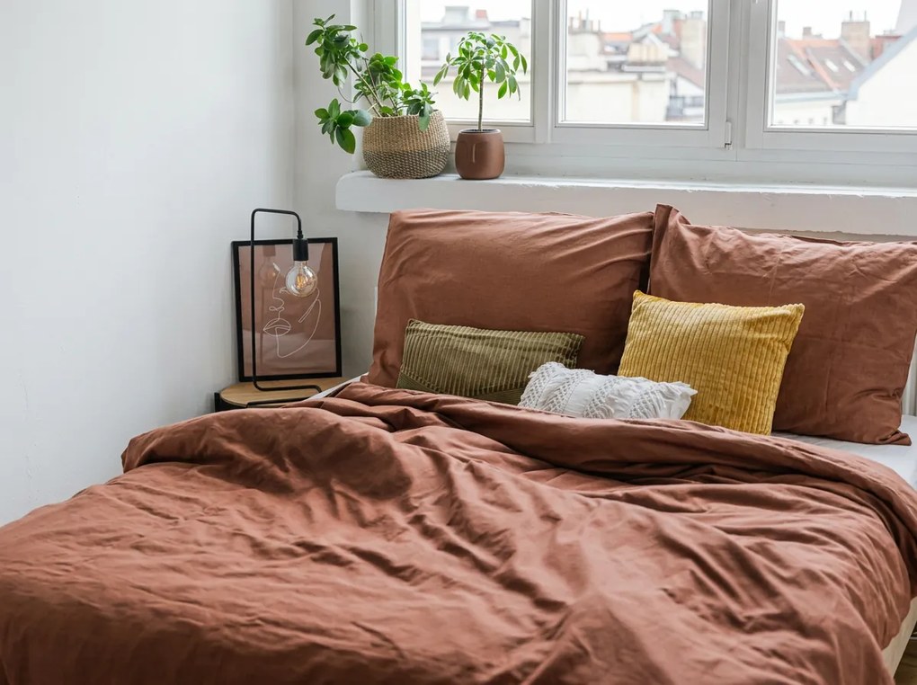 Lenjerie de pat din bumbac CALMORA maro Dimensiune lenjerie de pat: 2 buc 70 x 90 cm | 160 x 200 cm