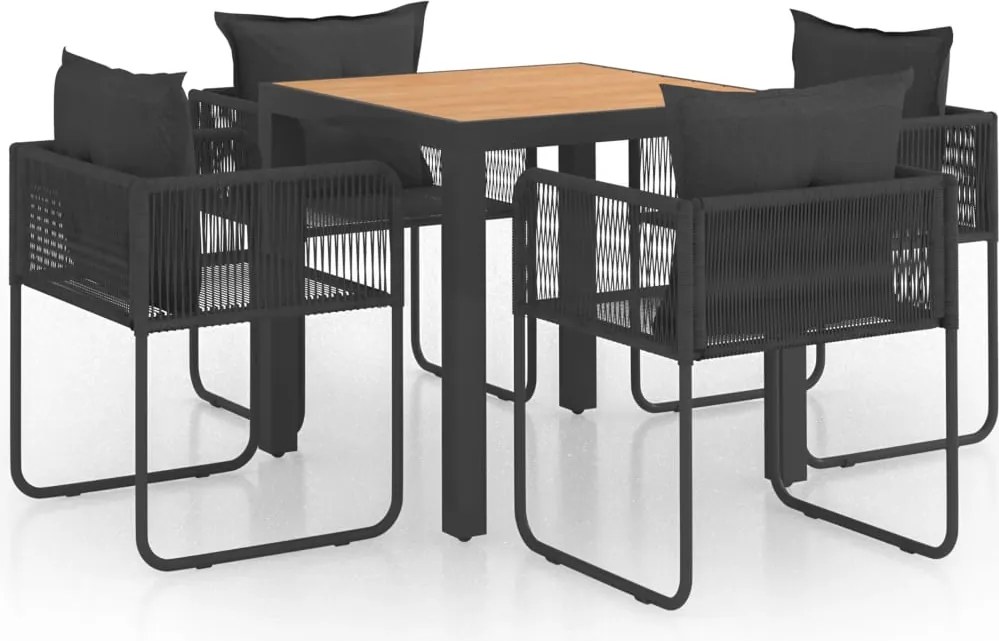 vidaXL Set mobilier masă de grădină, 5 piese, negru și maro, ratan PVC