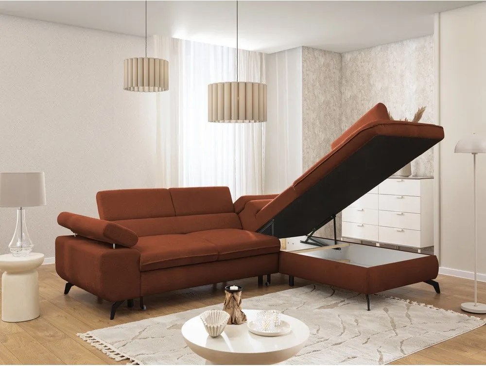 Colțar teracotă cu tapițerie din chenille (cu colț pe partea dreaptă/în formă de ”L”) Marbeya – Ropez