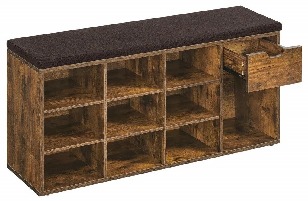 Pantofar bancuta hol cufar cu depozitare, Vasagle, Maro, 104x30.5x48 cm