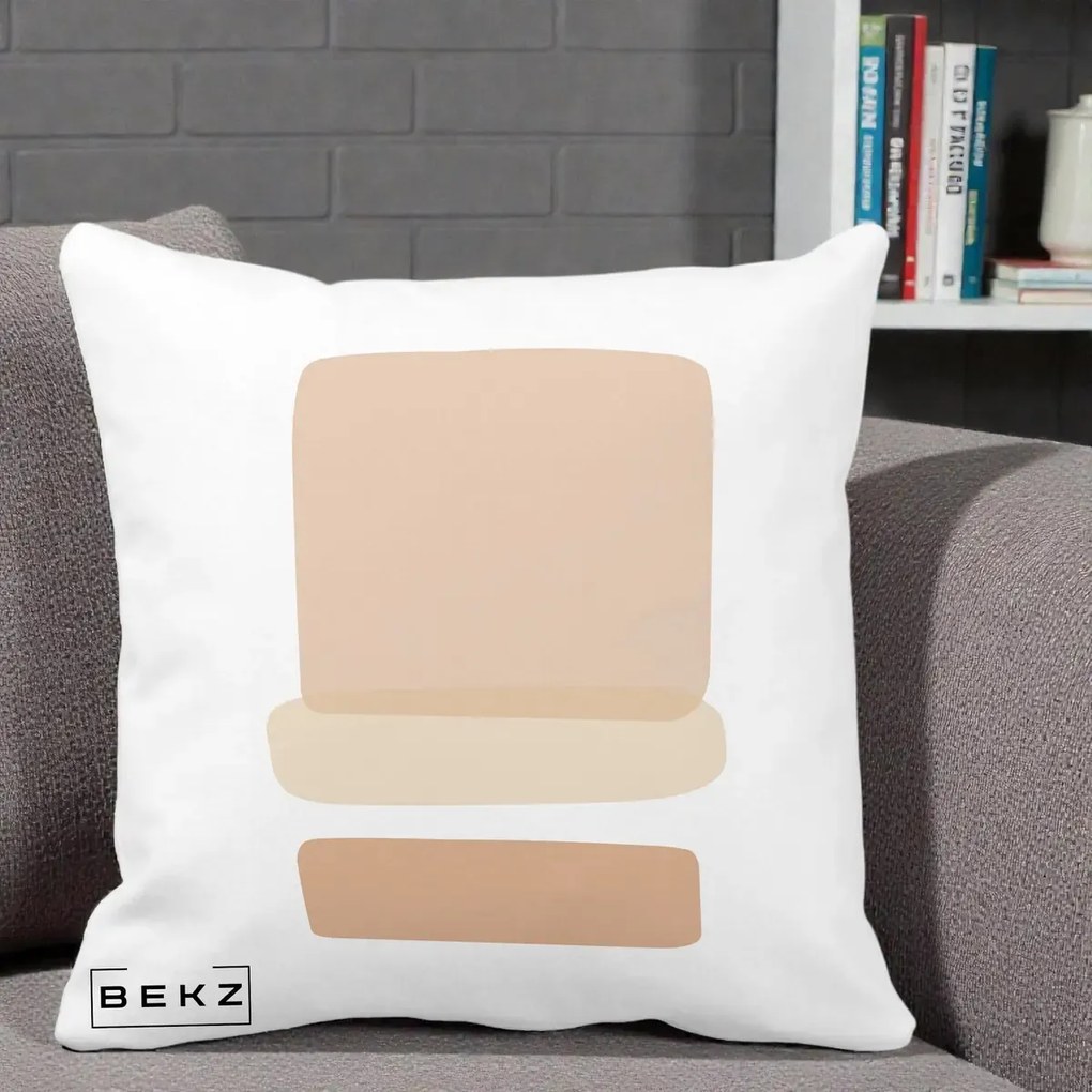 Perna Decorativa Abstract Forme Bej Poudre, 40x40 cm, Alba Mata, Husa Detasabila, Perna Inclusa, BEKZ®