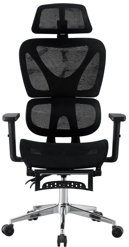 RIGACHAIR PRO Scaun ergonomic, sezut translatie, cotiere 2D, tetiera 2D, recliner 155°, suport picioare, Full Mesh, Negru