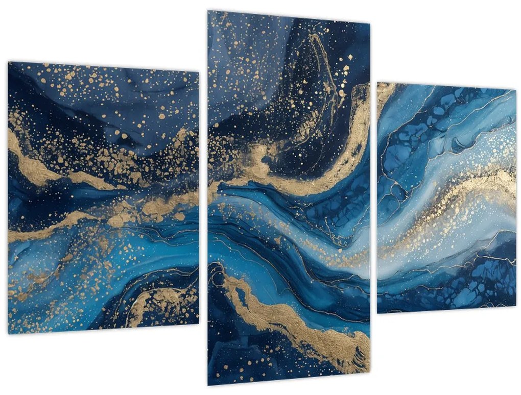Tablou - Marmură abstractă albastru-aurie (90x60 cm)