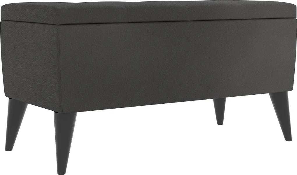 Bancheta Tapitata Mera, cu spatiu depozitare, Negru, tapiterie mixta cu piele naturala, 80 x 37 x 42 cm