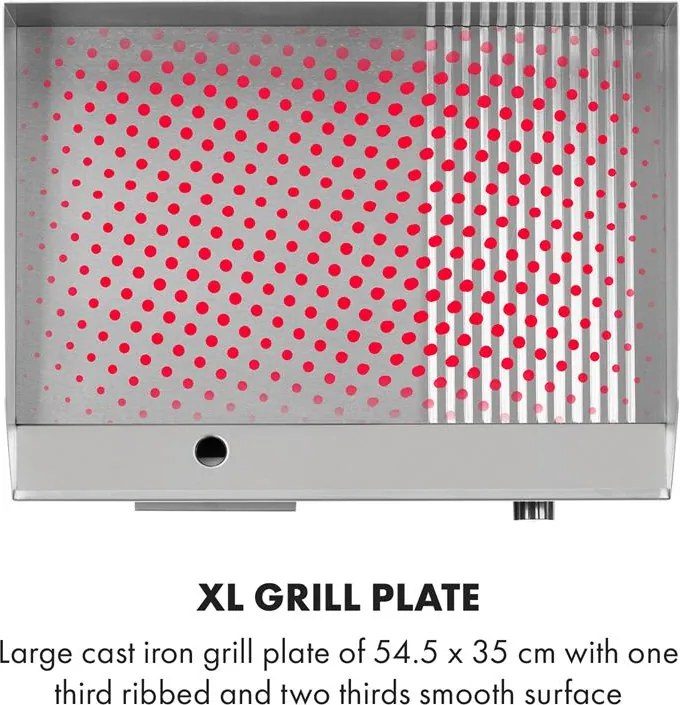 Klarstein Grillmeile 3000GR, grătarul electric, 3000 W, placă de grill, 54,5 x 35 cm, neted/striat