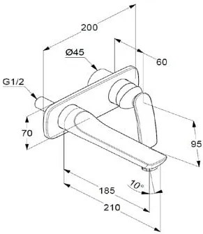 Baterie lavoar Kludi Balance de perete, pipa 185 mm, negru mat, necesita corp ingropat - 522468775