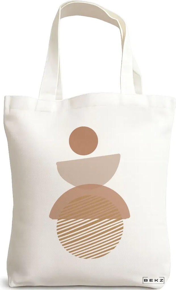 Sacosa de Panza pentru Cumparaturi, Geanta Tote, model Echilibru Geometric, 38x34.5 cm, Alba, BEKZ®