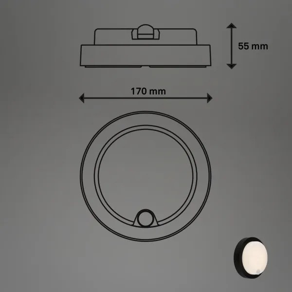 Brilo - Aplică LED reîncărcabilă de exterior cu senzor, 4W/5V, 4400 mAh, IP44, negru